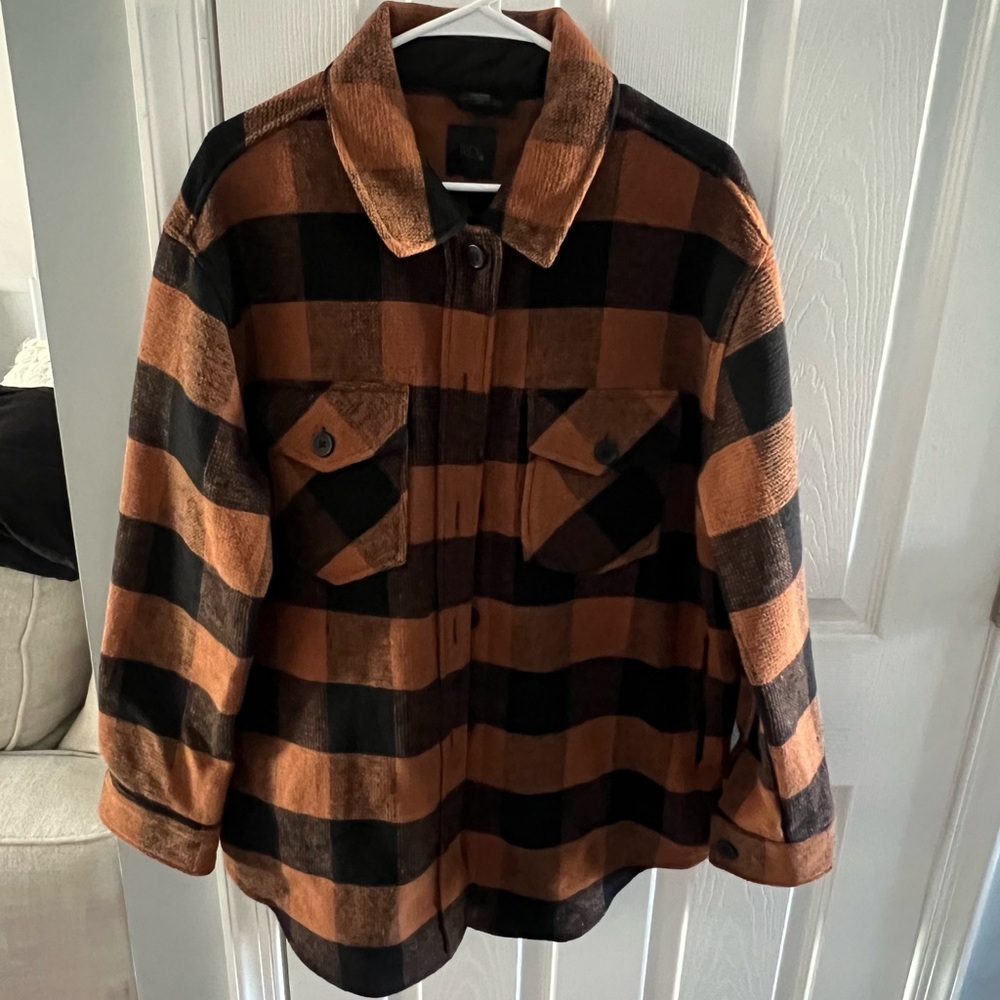 Nordstrom Plaid Jacket in Black and Burnt Orange